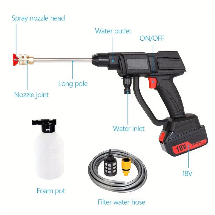 Cordless High Pressure Washer Spray Water Gun Car Wash Pressure Cleaning Machine with 2 Battery